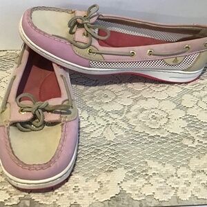Sperry Topsider Women’s 11M pink tan angelfish boat shoes 9102732 very clean EUC